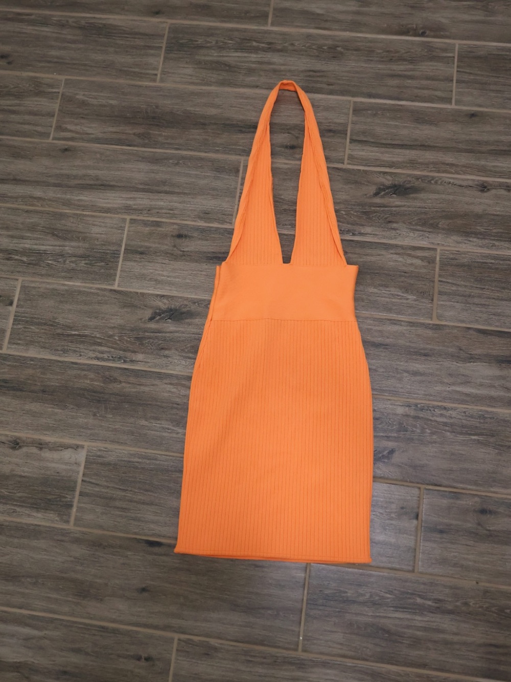 Orange Ribbed Halter Bodycon Dress